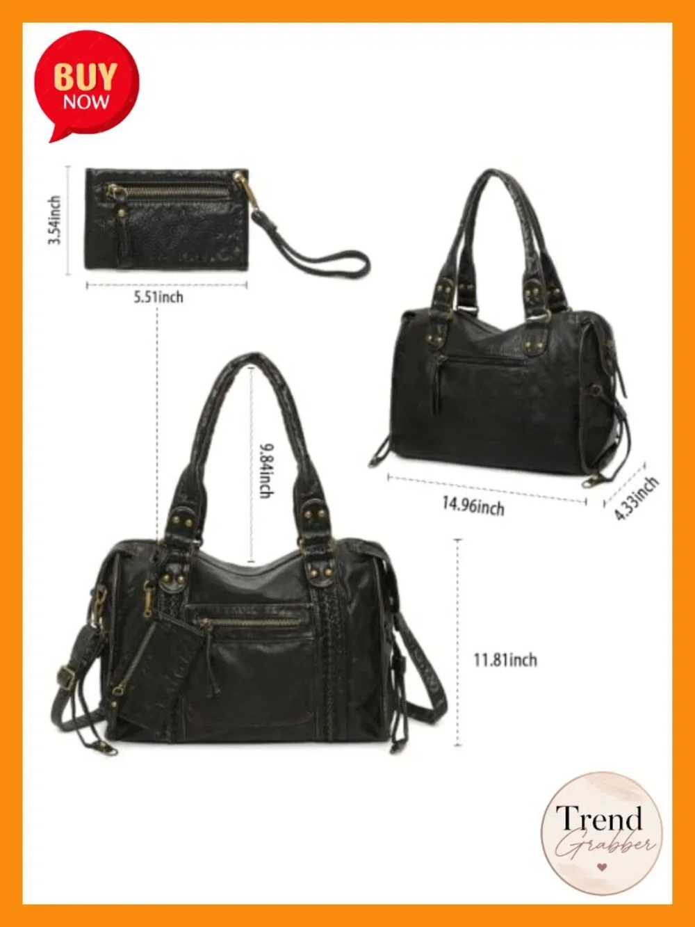 Vegan Leather Hobo Shoulder Bag Tote Y2K Distressed with Detachable Strap